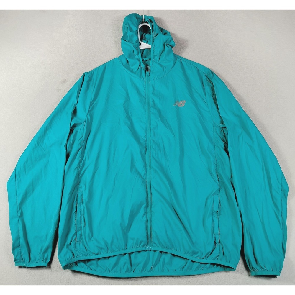 New Balance Jacket Mens XL Blue Hooded Full Zip Windbreaker Nylon Running Active